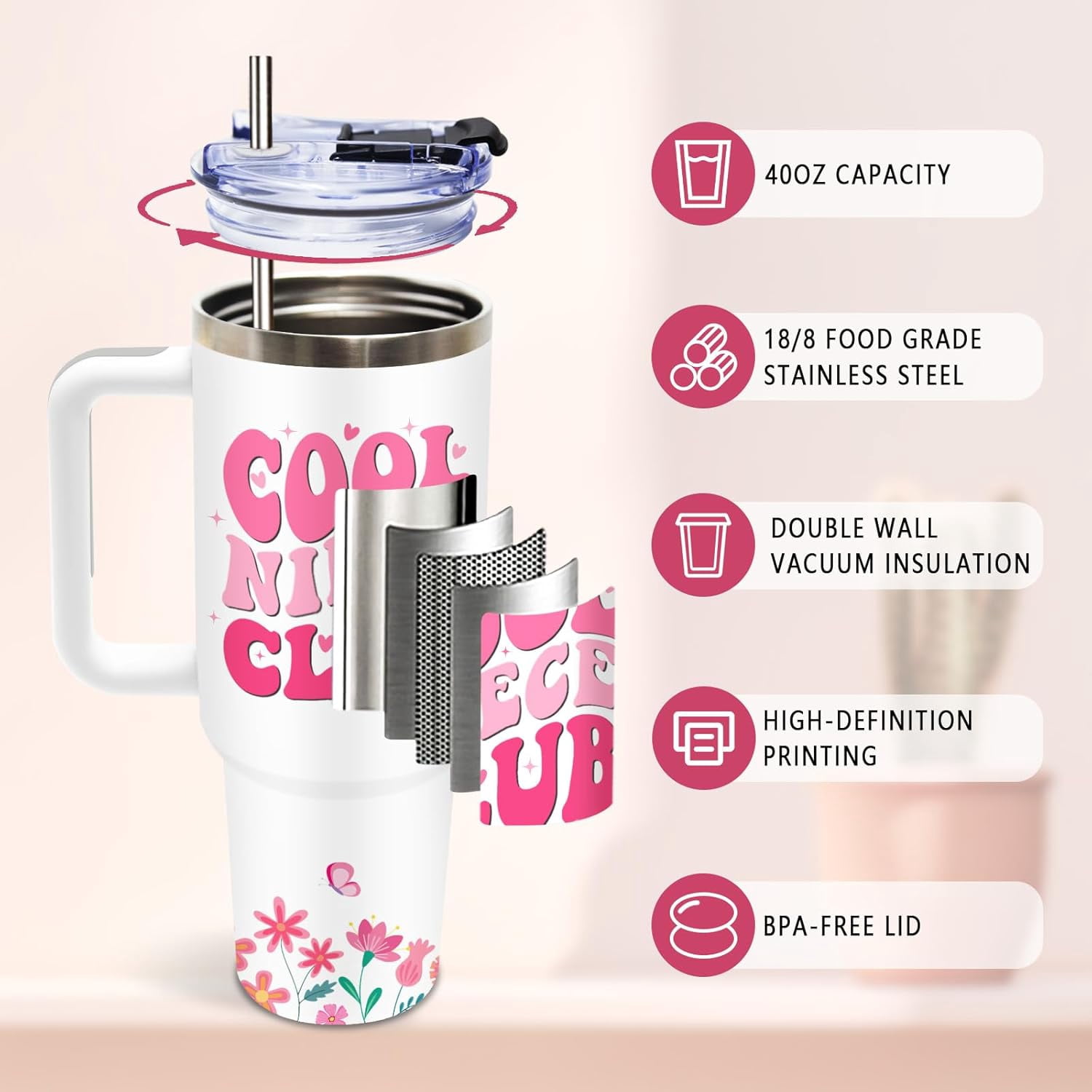 Niece Gifts from Auntie, Birthday Tumbler for Women, Christmas Graduation Gift for Nieces Adult, To My Niece, 40 Oz Tumbler with Handle Lids and Straw Christmas Gifts, 1PCS
