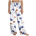 thumbnail image 2 of MYAOYI Women's Daily Casual Blue Floral Print Wide Leg Pants, Smocked Elastic High Waist Loose Flowy Trousers with Pockets for Shopping Weekend Outings, 2 of 7