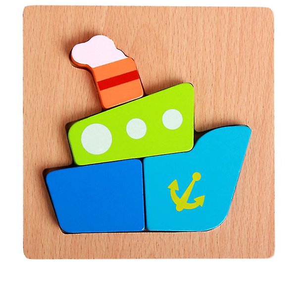 Rompecabezas 3d de madera para agarrar a mano 0.13 Bloque tridimensional de tráfico de animales de dibujos animados Juguete inteligente para niños, Barco Betterlifefg kaili Sencillez