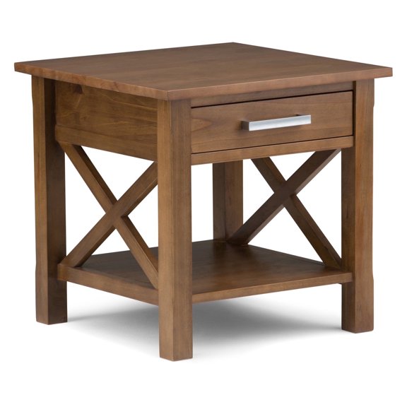 Simpli Home Kitchener 21 inch Wide Solid Wood Contemporary End Table in Medium Saddle Brown