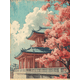 thumbnail image 1 of Qisvanset Framed Canvas Wall Art 12x16 Inch Osaka Tennoji Temple Ukiyo-E Japanese Vintage Art, 1 of 5