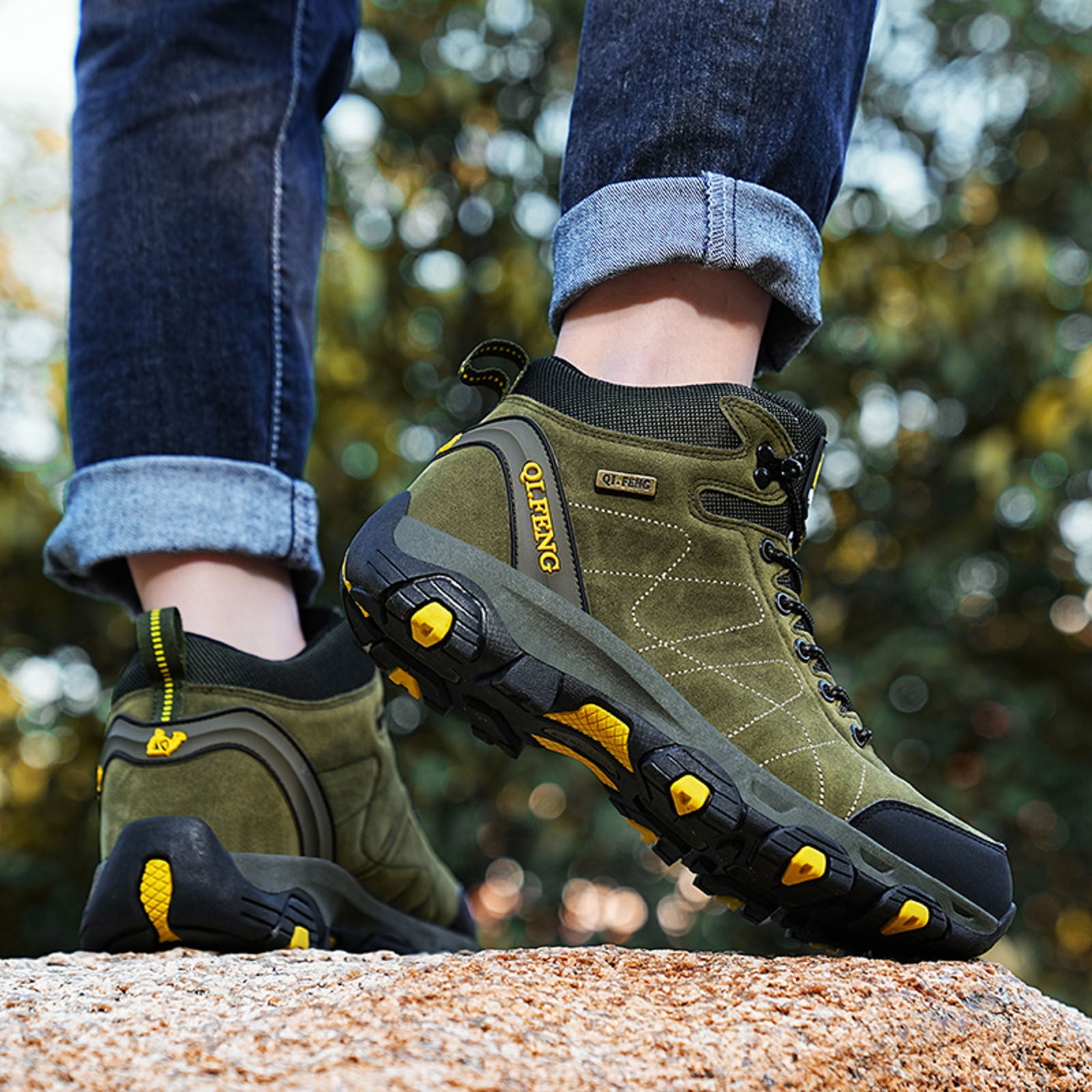 Modisza Men's Hiking Shoes Water Proof Daily Walking Ankle Boots Round Toe Lace Up Trekking Climbing Outdoor Sport Sneakers Size 8.5 Green
