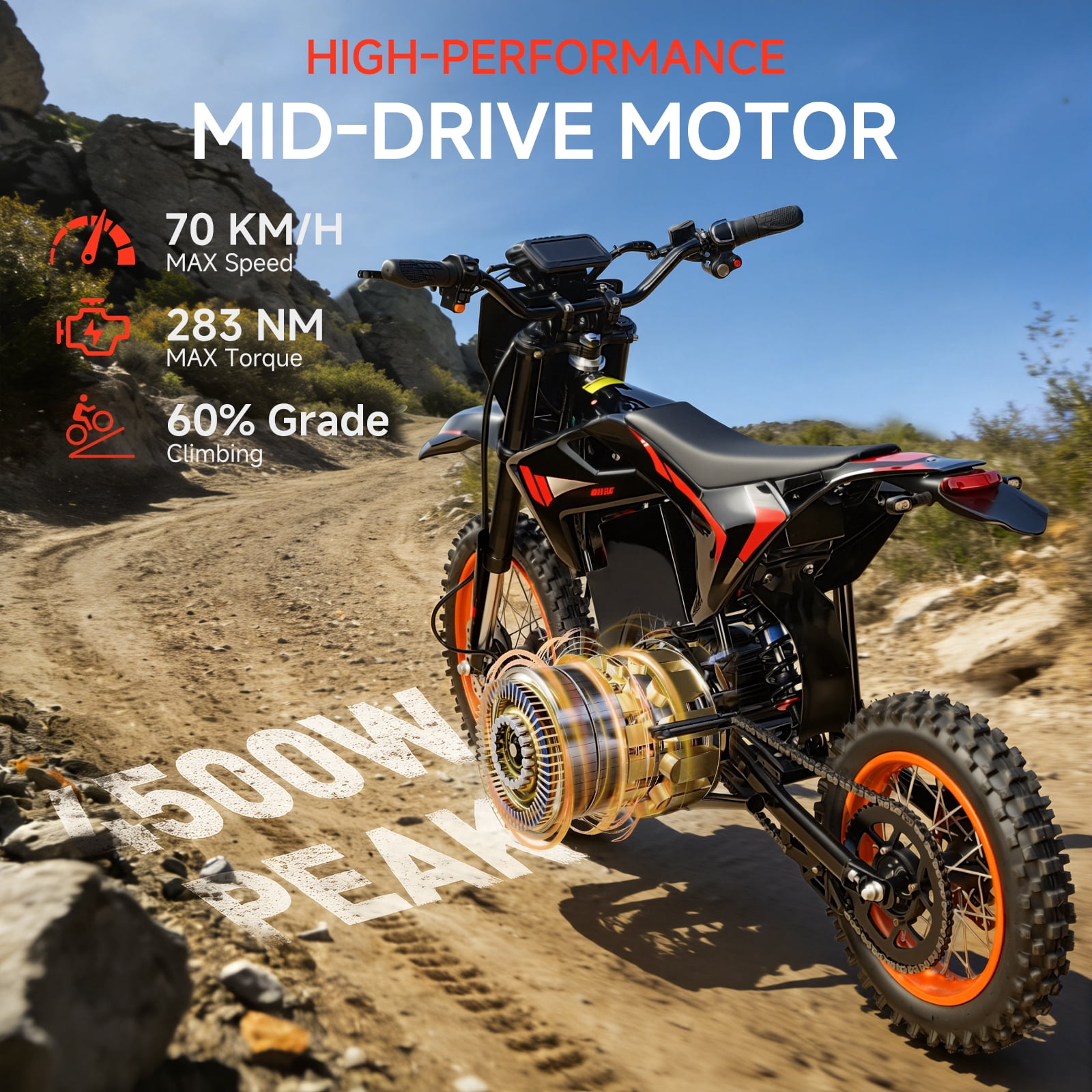 Electric Dirt Bike for Teens Adults Age 13+, 14"/12" Fat Tire 4500W Peak 60V 28.8Ah Battery 50MPH 60 Miles Range Hydraulic Brakes