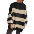 thumbnail image 6 of Womens Oversized Striped Sweater Mock Neck Chunky Knit Lantern Long Sleeve Fall Trendy Tunic Sweaters Top, 6 of 10
