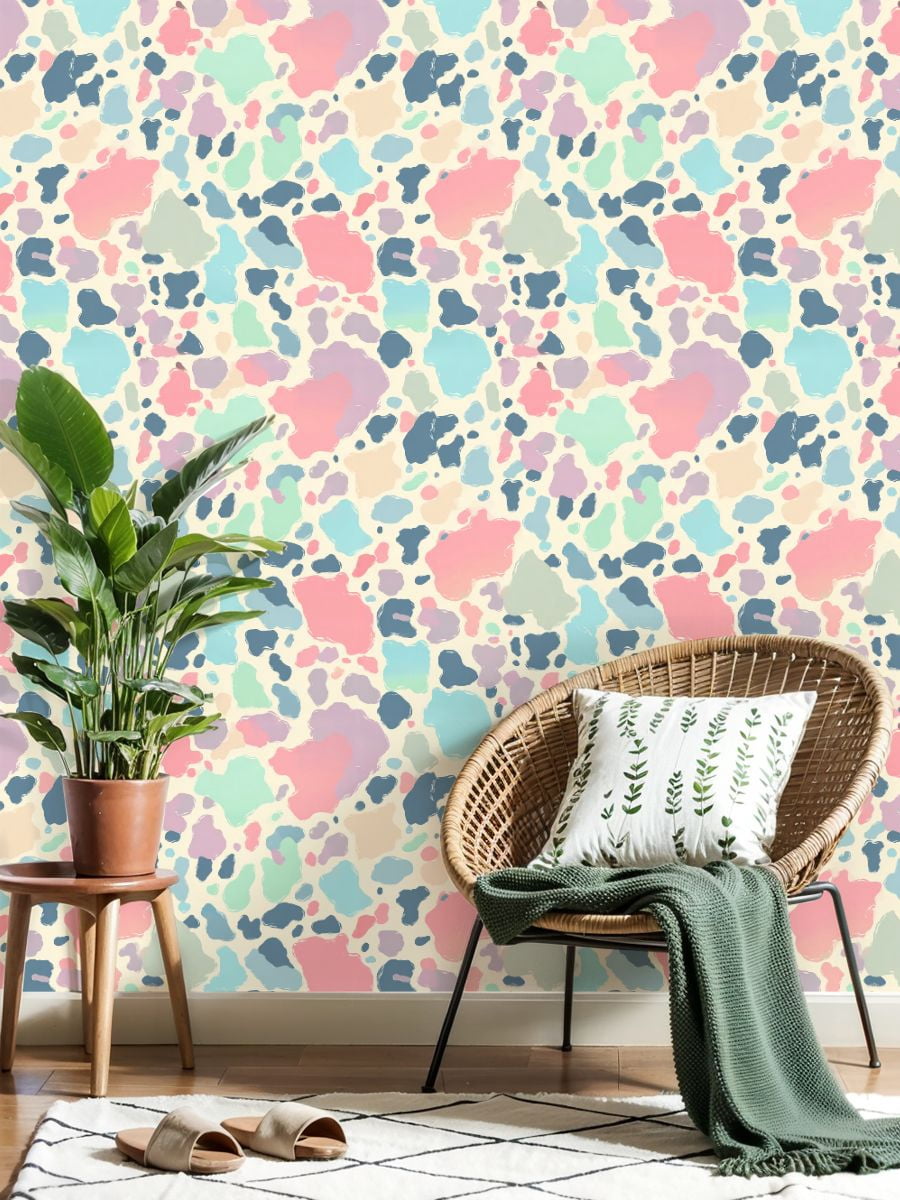Peel and Stick Wallpaper Pastel Abstract Colorful Blotchy Cream Wall Mural 17.7in x 9.8ft Self Adhesive Removable Wall Paper Renter Friendly Wallpaper for Bedroom