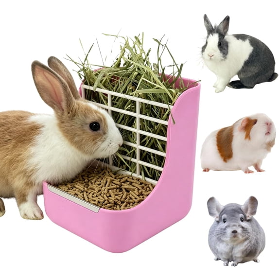 2-in-1 Rabbit Hay Feeder and Food Bowl for Cage, Chew-Proof Bunny Feeding Station, Less Waste Rack Manger, Dispenser for Guinea Pigs, Chinchillas, Small Animals