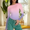 thumbnail image 5 of Gradient Long Sleeve Tops for Women Slim Fit Stretchy Crewneck Tee Fall Winter Ombre Fitted Basic Shirt, 5 of 7