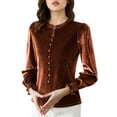 thumbnail image 6 of Craaazy Women's Solid Color Long-Sleeve Velvet Crewneck Tops Gifts, 6 of 7