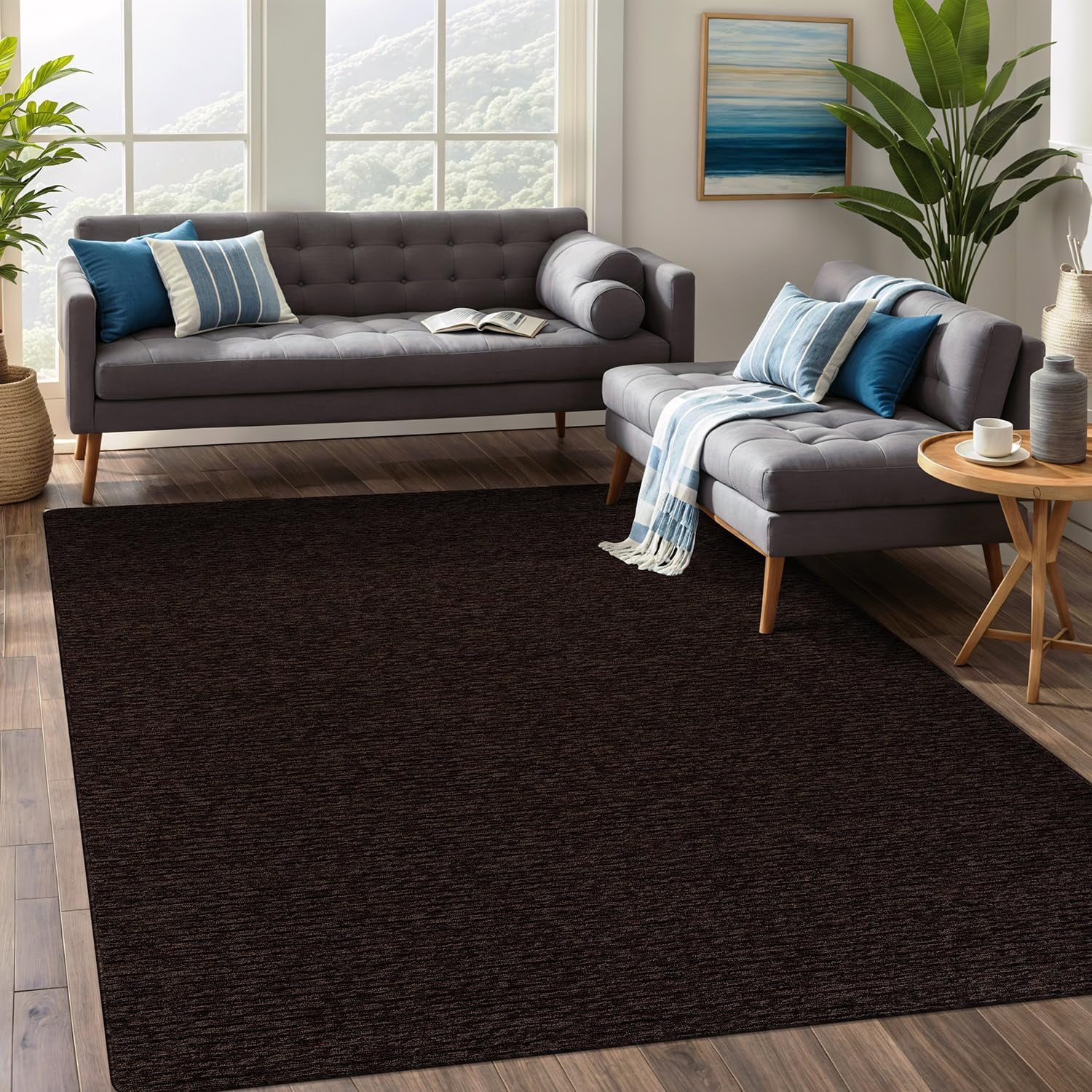 Beverly Rug Non-Slip Machine Washable 5 x 7 Brown Indoor Area Rugs