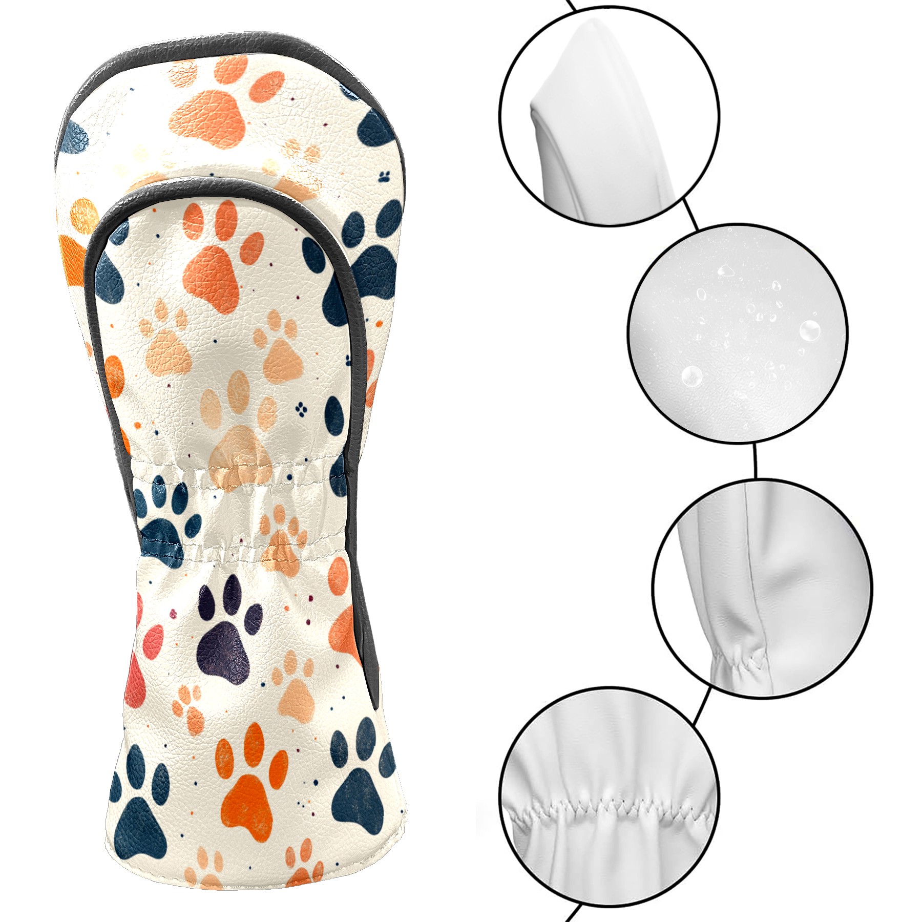 Golf Club Covers PU Leather Waterproof Head Covers for Fairway Woods Hybrids Colorful Animal Paw Prints