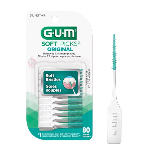 GUM® Soft-Picks® Original Dental Picks, Between Teeth Cleaning, Travel Case, 80 Picks
