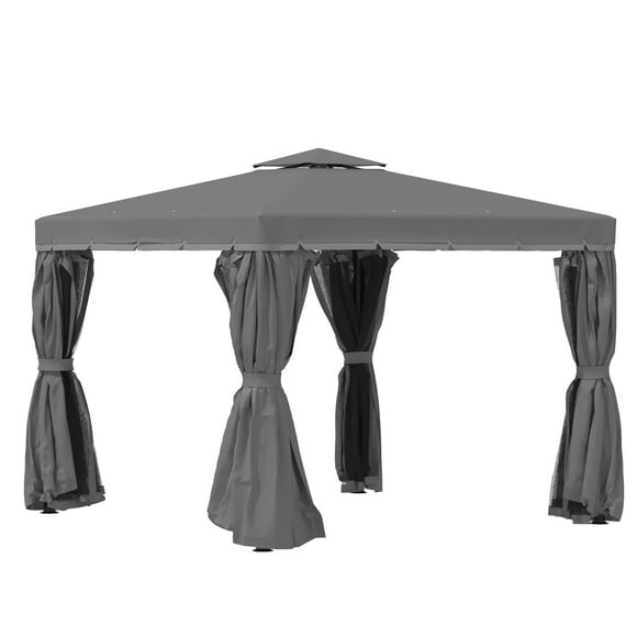 Outsunny 10' x 10' 2-Tier Patio Gazebo with Mesh Sidewalls, Dark Grey