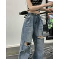 thumbnail image 2 of Broken hole jeans for women in autumn, high waist slimming, loose and casual straight leg wide leg floor pants, 2 of 4