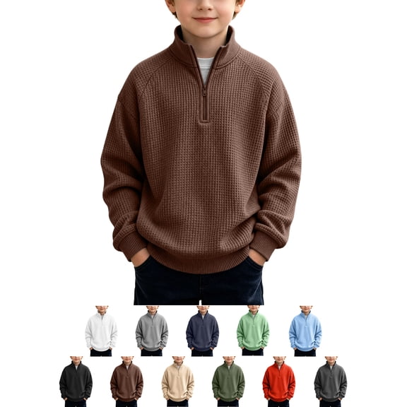 Sevevn Kids Boys Quarter Zip Waffle Knit Sweatshirt Stand Collar Long Sleeve Casual Pullover