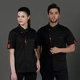 thumbnail image 5 of Men's Chef Jacket Hotel Restaurant Work Shirt Uniform Unisex Chef Jacket Long Sleeve Kitchen with Distinctive Red Buttons for Hotel Restaurant Staff,Black,L, 5 of 5