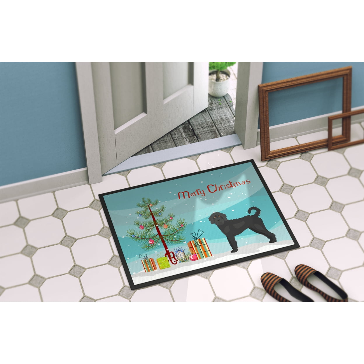 Carolines Treasures CK3847JMAT Black Labradoodle Christmas Tree Door Mat Indoor Rug or Outdoor Welcome Mat 24x36 Doormat