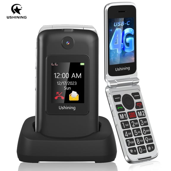 4G Elderly Portable No Contract Foldable Portable Simple Big Button Elderly Mobile Phone with Charging Station Emergency Call Button Dual SIM Card Free 1200Mah Battery