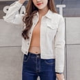thumbnail image 3 of Vedolay Womens Coat Womens Autumn Coats Solid Color Long Sleeve Denim Jacket Outerwear,White S, 3 of 4
