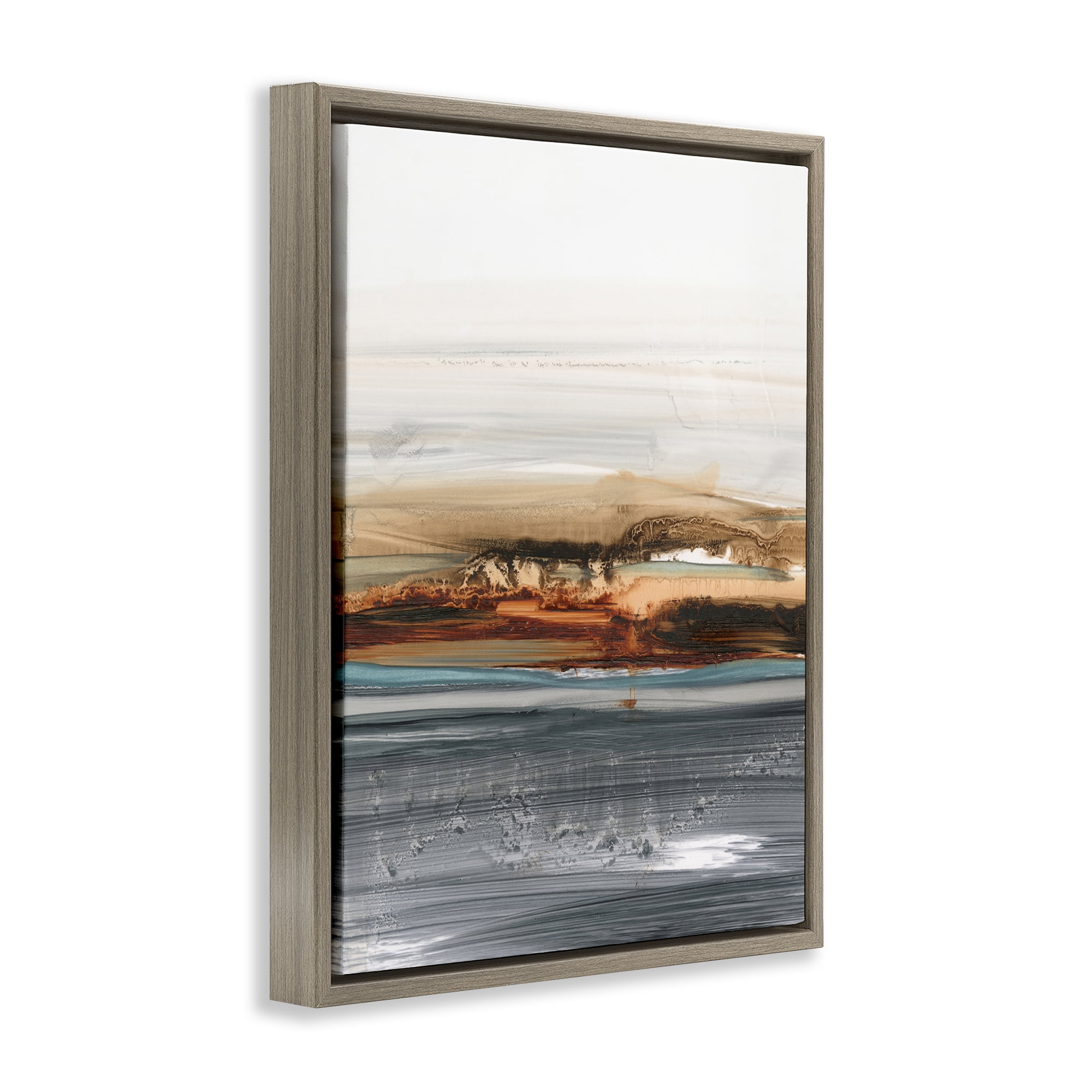 Stupell Industries Abstract Paint Streaked Sea Abstract Painting Brown Floater Framed Canvas Art Print Wall Art, 25 x 31