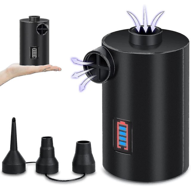 Bomba eléctrica recargable por USB con indicador de batería, bomba de aire eléctrica con 3 boquillas de aire para colchón inflable, almohada, cama, barco