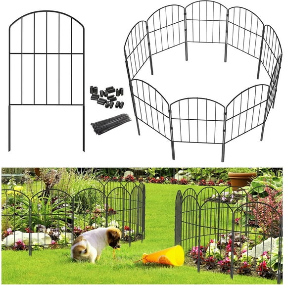 UniVerse Garden Fence, Total 27ft(L) x 24in(H) Garden Fencing Animal Barrier, 25 Pcs Rustproof Metal Fence Panels, Black No Dig Fence, Decorative Garden Fences and Borders for Dogs, Flower Bed, Patio