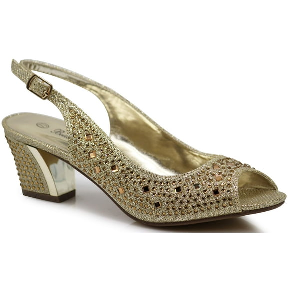 Enzo Romeo Lime01 Womens Open Toe Low Heel Wedding Rhinestone Wedge Sandal Shoes (8.5, Gold)
