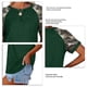 thumbnail image 5 of Mujer Cuello Redondo Top Manga Corta Empalme Tipo Suelto Camiseta Casual Para Ropa De Verano Verde Oscuro L, 5 of 5