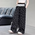 thumbnail image 7 of CPNG Girls Sweatpants Sweet Bow Print Elastic High Waist Wide Leg Baggy Pants with Lace Trim Loose Street Style Casual Pants, 7 of 7