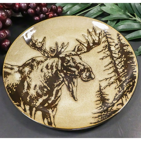 Pack Of 2 Rustic Western Emperor Elk Stag Moose Deer Round Dinner Plates