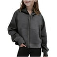 thumbnail image 3 of lkfuzj Girls Zip Up Hoodies Sweatshirts Long Sleeve Thumb Hole Pullover Tops with Pockets 2025 Fashion Spring Clothes - Dark Gray, 3 of 8