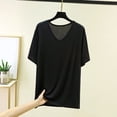 thumbnail image 2 of YHAJDS Women's Casual Tops Solid Color Round Neck Pullover Modal Home V Neck Short Sleeve Tee, 2 of 6