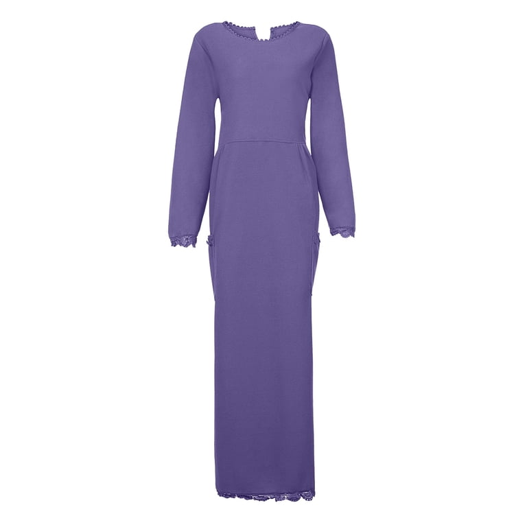 Wdgfv Women's Long Sleeve Lined Knit Tunic Maxi Dress with Pockets, Loose  Fit Casual Winter Fall Plus Size Lace Trim Dresses Purple XXXXL -  Walmart.com