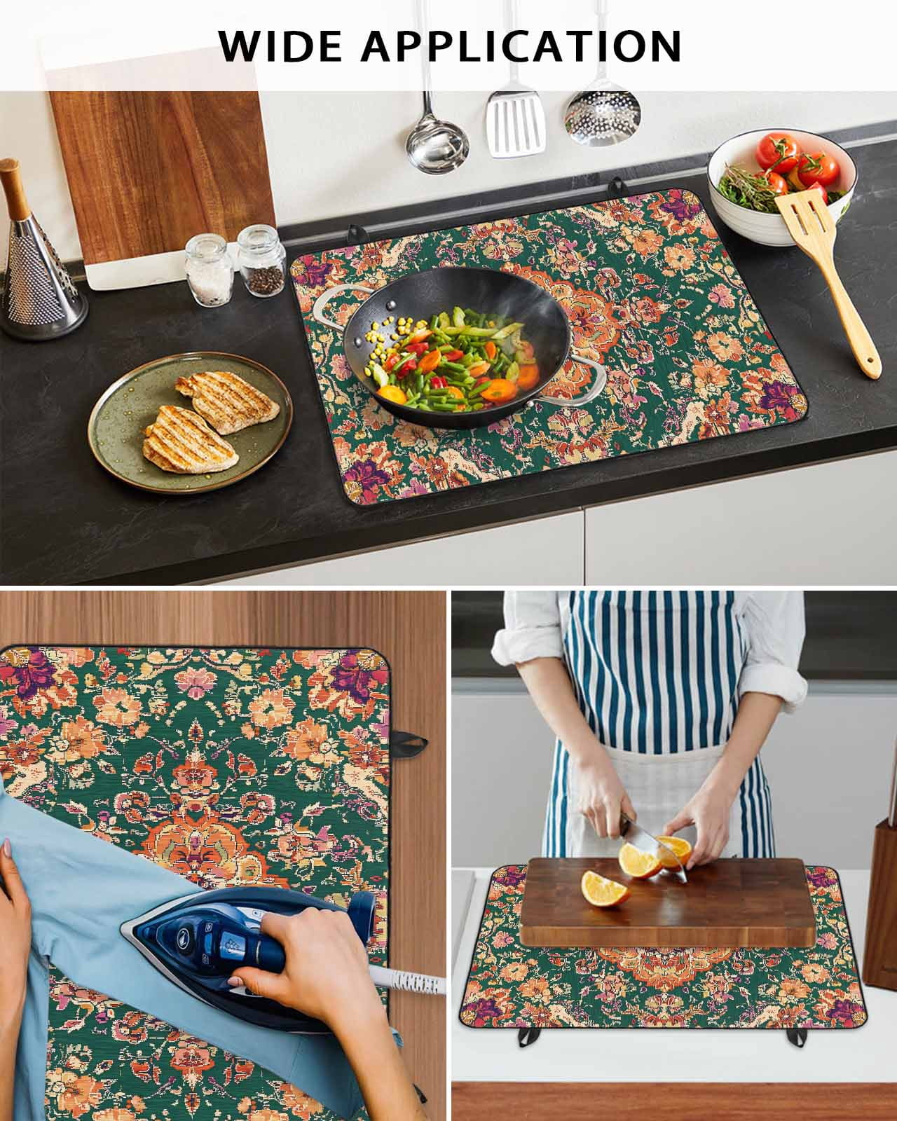 nqOlkjepod Large Induction Cooktop Protector Mat 24"x21", Bohemian Floral Stove Top Covers for Electric Stove, Abstract Retro Flowers Texture Stove Burner Cover Mats, Glass Top Stove Cover