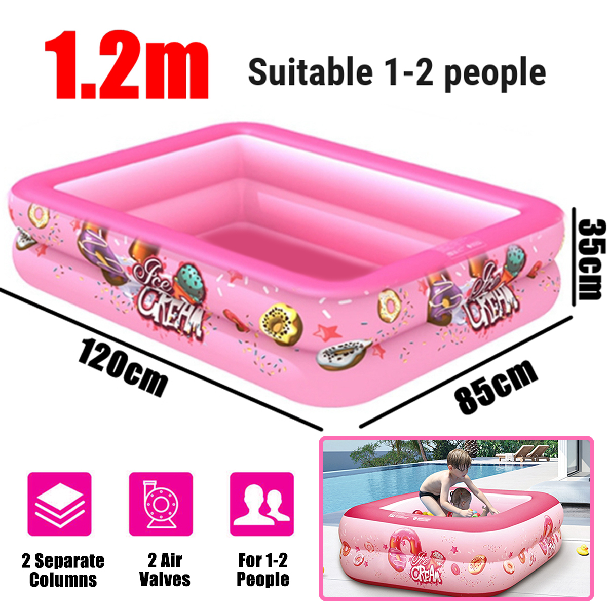 Inflatable Kiddie Pool, 47" Kids Swimming Pool Summer Water Fun Infant