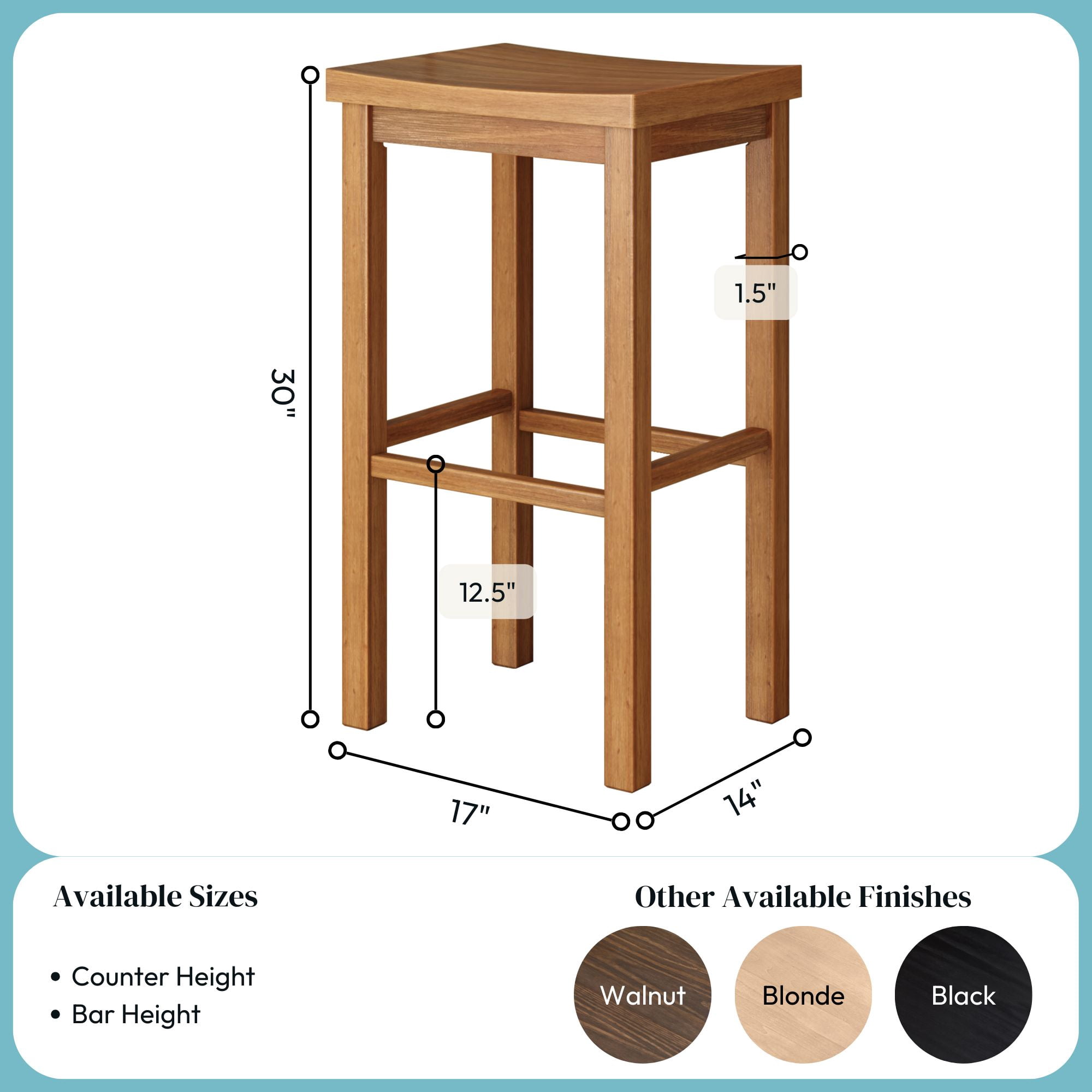 Now Furniture 30" Bar Stool, Wooden Backless Bar Height Kitchen Stool, Pecan