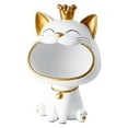 thumbnail image 2 of Figura de gato de la suerte de boca grande, soporte de almacenamiento de escritorio para llaves y dulces con forma de animal de resina. blanco, 2 of 9