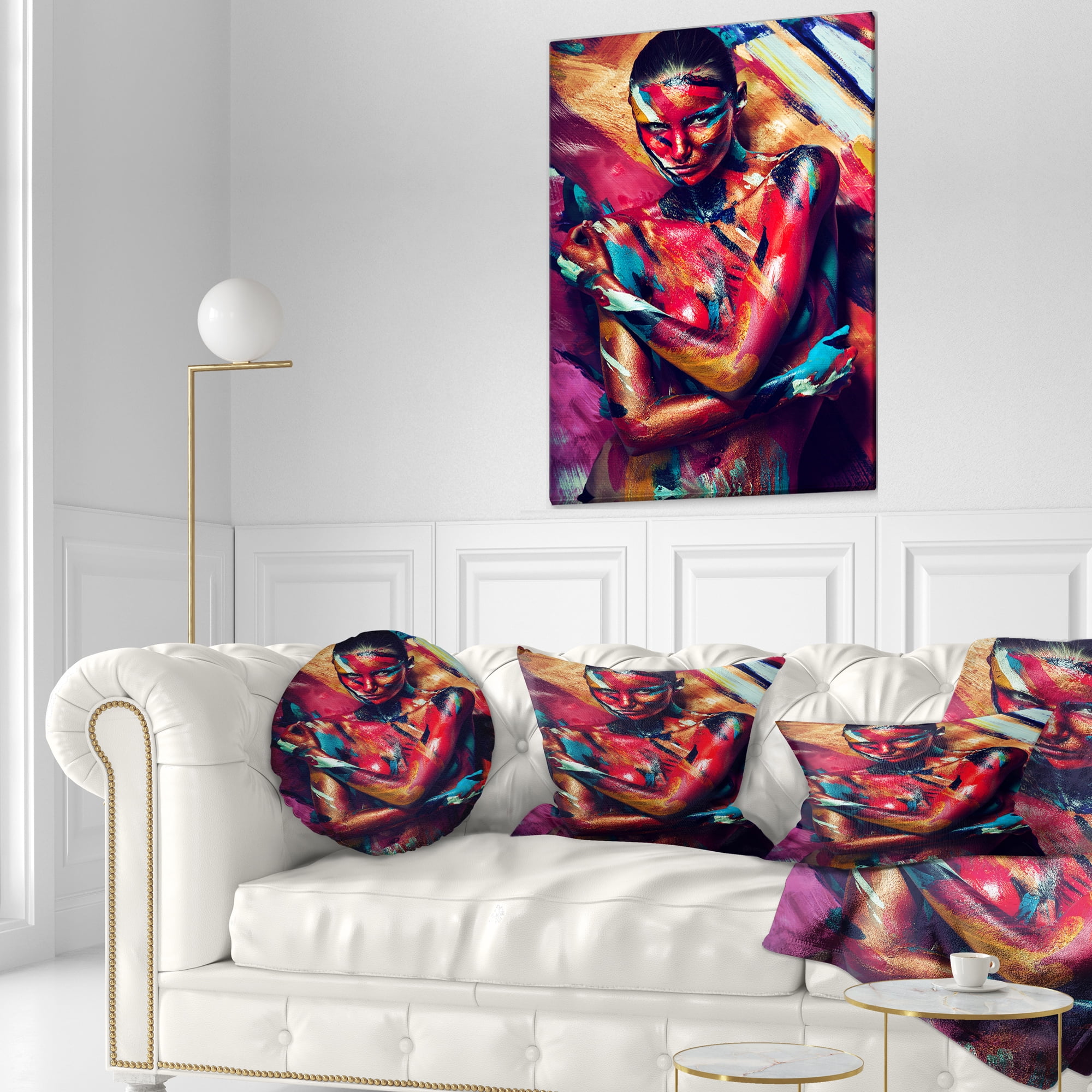 Designart Girl in Paint - Portrait Contemporary Throw Pillow - 12x20