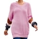 thumbnail image 1 of Gibobby Suéter Para Invierno Mujer Suéter de punto suelto con cuello en V y manga a rayas para mujer(Rosa,M), 1 of 5