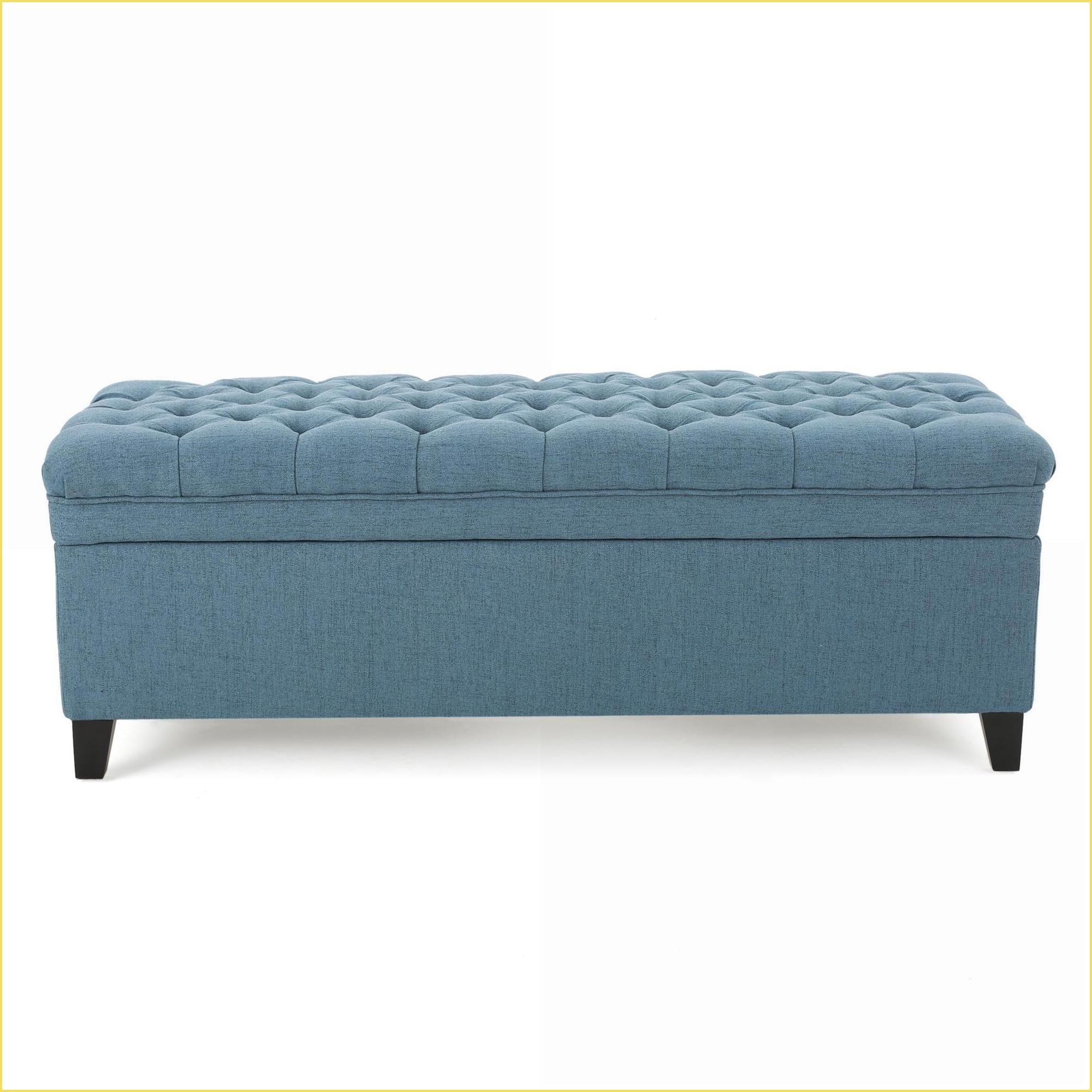 Storage Ottoman, Navy Blue Fabric with Birch Legs, 50x20.5x18.3, Living Room Extra Seating | Fabric | Foot Stools