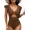 brown, variant on Beautyin Women Sexy One Piece Swimsuit Front O-Ring Cutout Bathing Suit Ruffle Monokini Swimwear