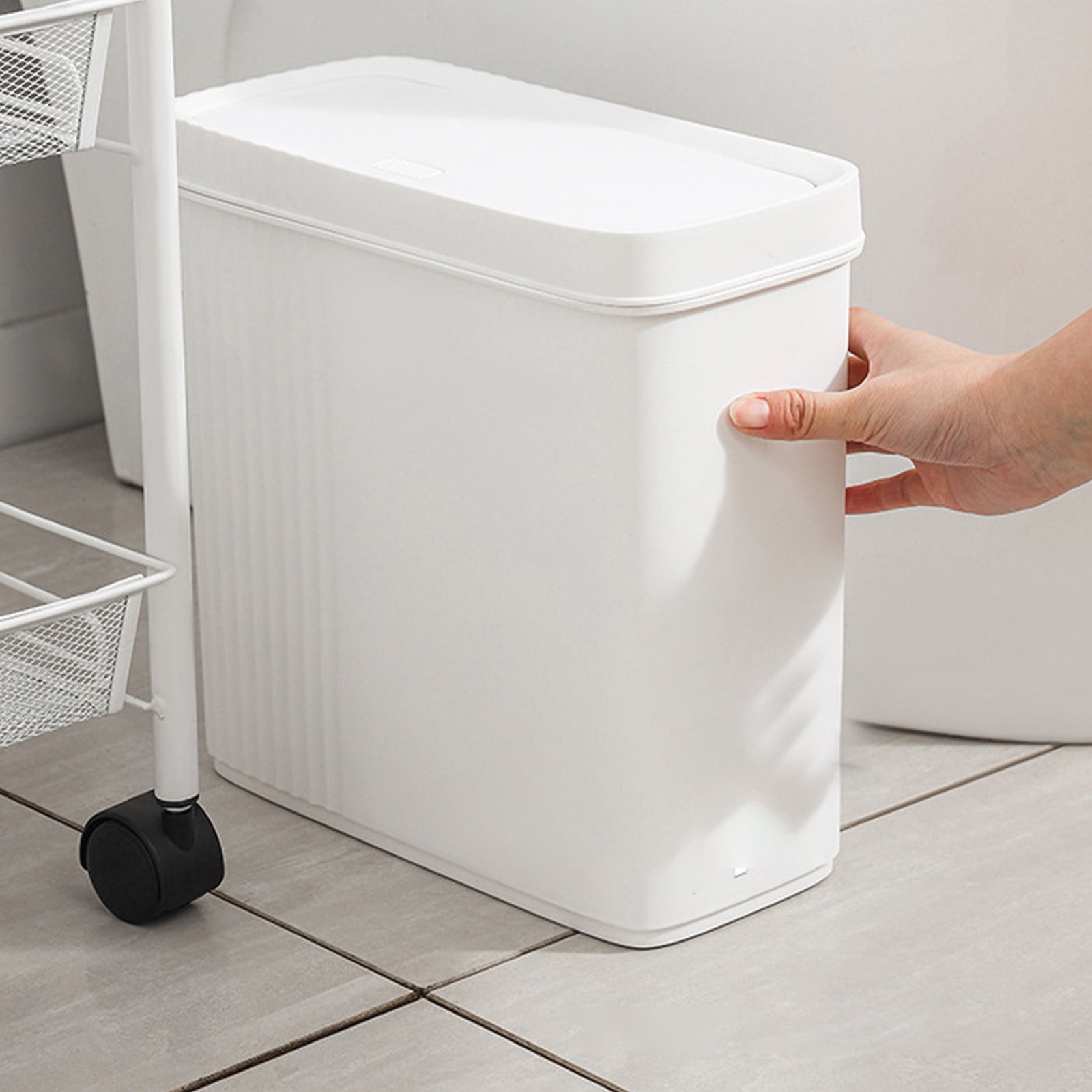 under $5 Fufafayo Trash Can with Lid, Small Bathroom Trash Can Wastebasket, Slim Garbage Can with Inner Bucket, Press Top Lid Garbage Container Bin for Kitchen, Home, Office, Bedroom