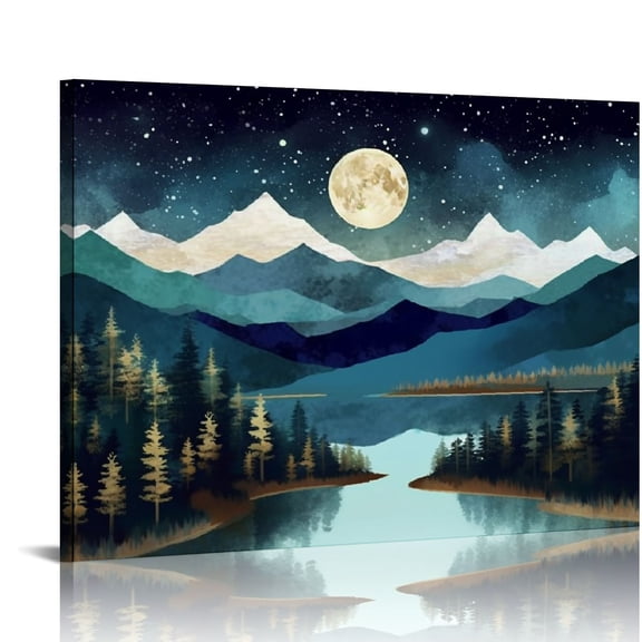 Pratyus Stars Lake Mountain Canvas Prints Wall Art for Home Decor Ready To Hang - Ideal Gift for Various Occasions 16x12in