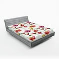 thumbnail image 2 of Ambesonne Flowers Fitted Sheet, Watercolor Look Art Poppy, King Size, Dark Pink and Mustard, 2 of 5