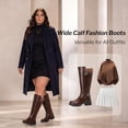 thumbnail image 6 of Love Steetly Women's Extra Wide Calf Knee High Boots, Faux Leather Winter Tall Boots, Diamond Quilted Shaft, Knitted Collar, Double Buckle Block Heel Boots., 6 of 8