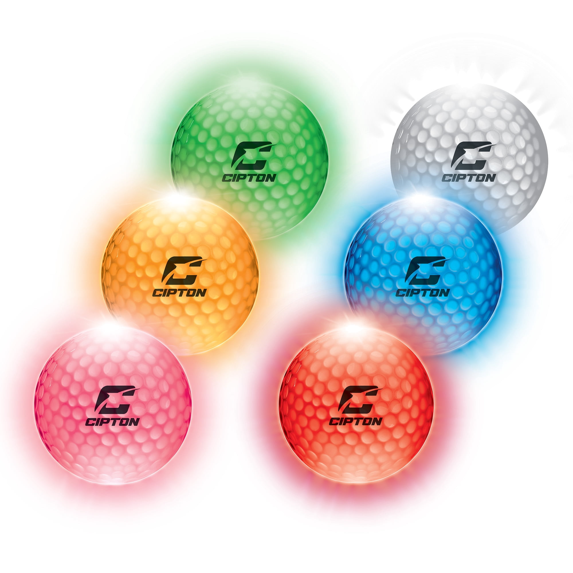 CIPTON LED Golf Balls, 6-Pack Assorted Multicolor Light Up Golf Balls, Impact-Activated LEDs for Night Golf, Glow Golf Balls for Practice & Fun
