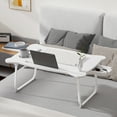 thumbnail image 5 of Bear Shape Bed Table, Laptop Bed Tray Table, Portable Lap Desk Bed Table Tray, Folding Couch Laptop Lap Desk with Storage Drawer, Cup Holder & Tablet Slot-White, 5 of 8
