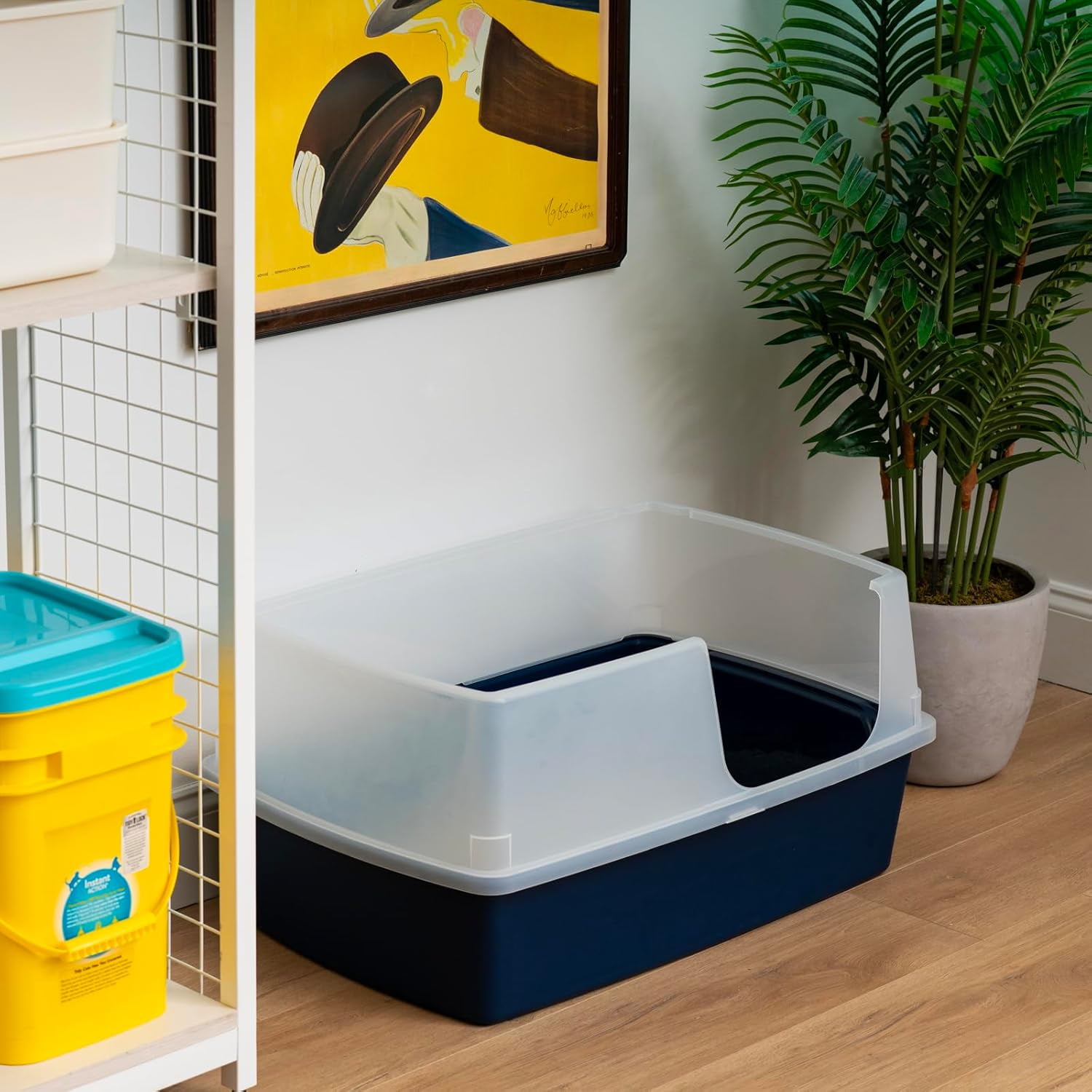 IRIS XX-Large Side Entry Cat Litter Box Open Top with High-Sided Scatter Shield, 30" L × 20" W × 14" H, Navy
