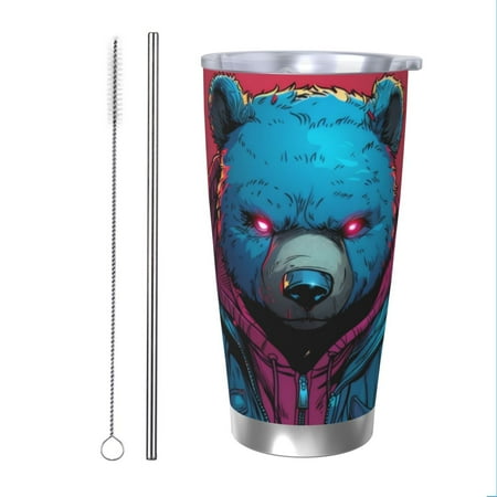

Goofa Neon Cyberpunk Blue Bear for 20 oz Skinny Tumbler Stainless Steel Coffee Mug Slim Vacuum Insulated Travel Cup Car Cup-Straw Two-piece Set