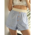 thumbnail image 5 of FEORJGP Women Cute Elastic Waist Shorts Ladies Casual Summer Shorts Patchwork Stripe Print Short Pants for Teen Girl Beach Nightclub Streetwear, 5 of 7