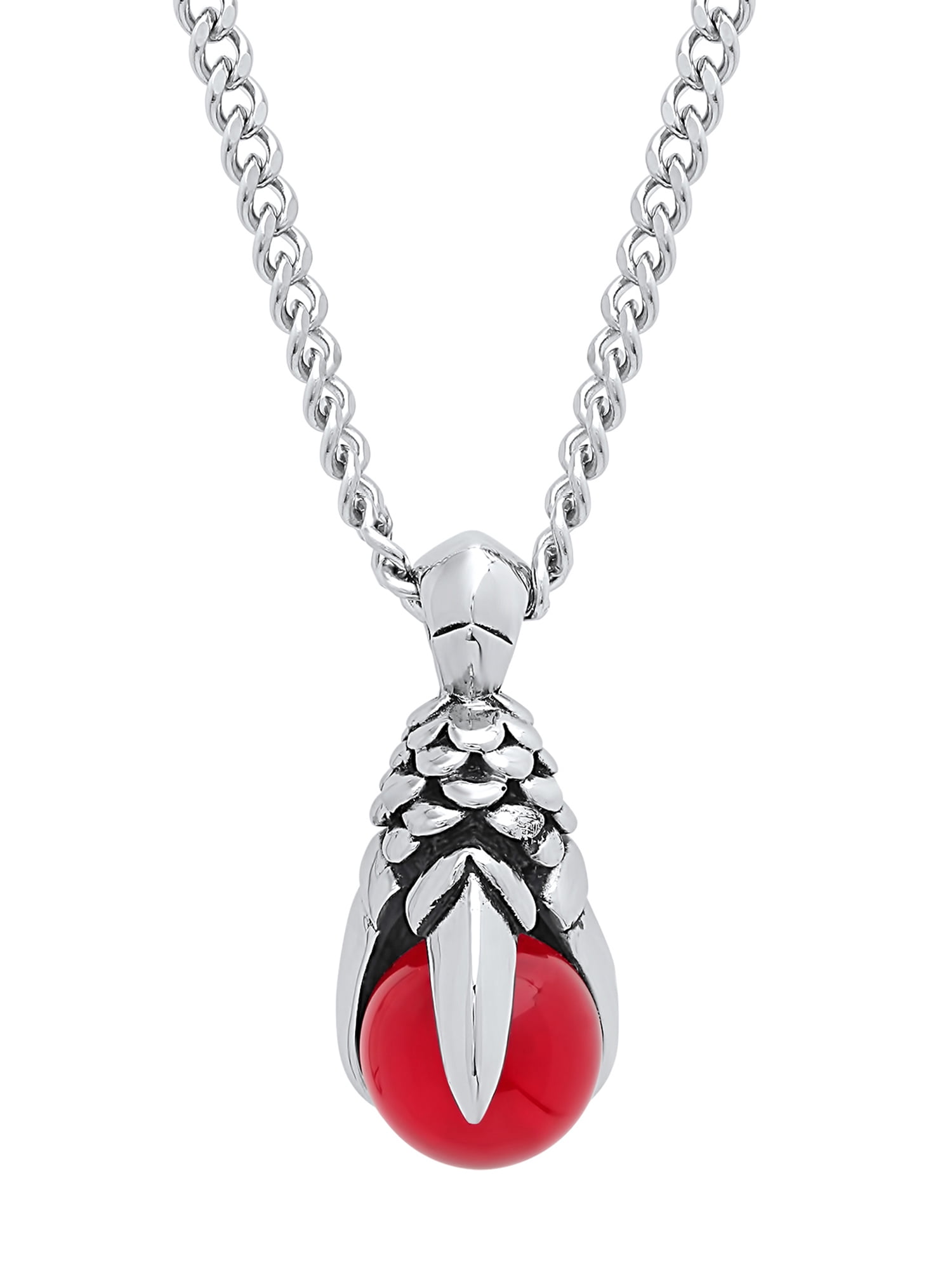 Believe by Brilliance Men's Stainless Steel Gothic Red Crystal Claw Pendant Necklace